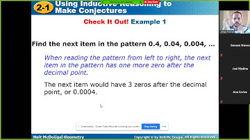 Geometry Class Lesson 2.1 Using Inductive reasoning to make conjectures (09/29/20) 8:46 AM