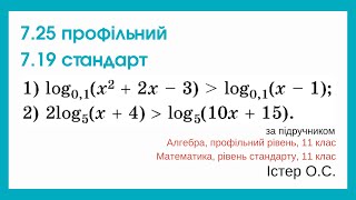 7.25 профільний 7.19 стандарт. Логарифмічні нерівності. Алгебра, 11 клас, Істер