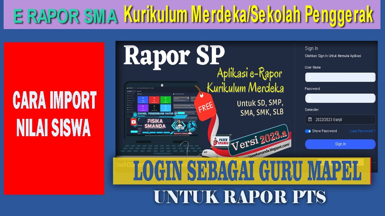 Cara mengimpor Nilai di Erapor Kurikulum Merdeka | Login Sebagai guru Mapel