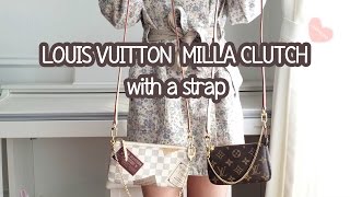LOUIS VUITTON Milla Clutch with a leather strap,Pochette Milla MM
