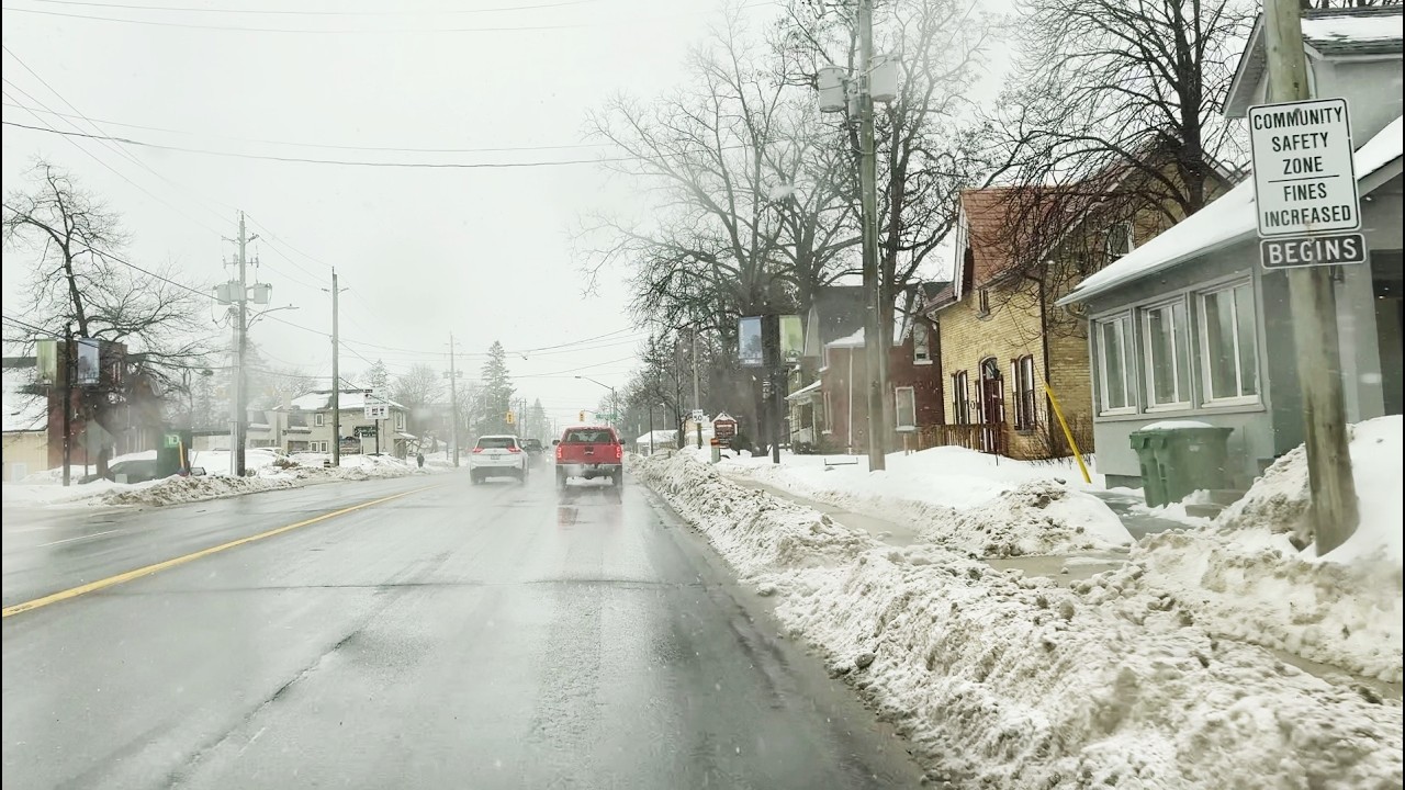 Wet Snow and Rain in King City Ontario Canada | King Road Drive 4K