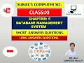 Class: 11th Chapter:5 Database Management System (Short and Long Answer Questions)