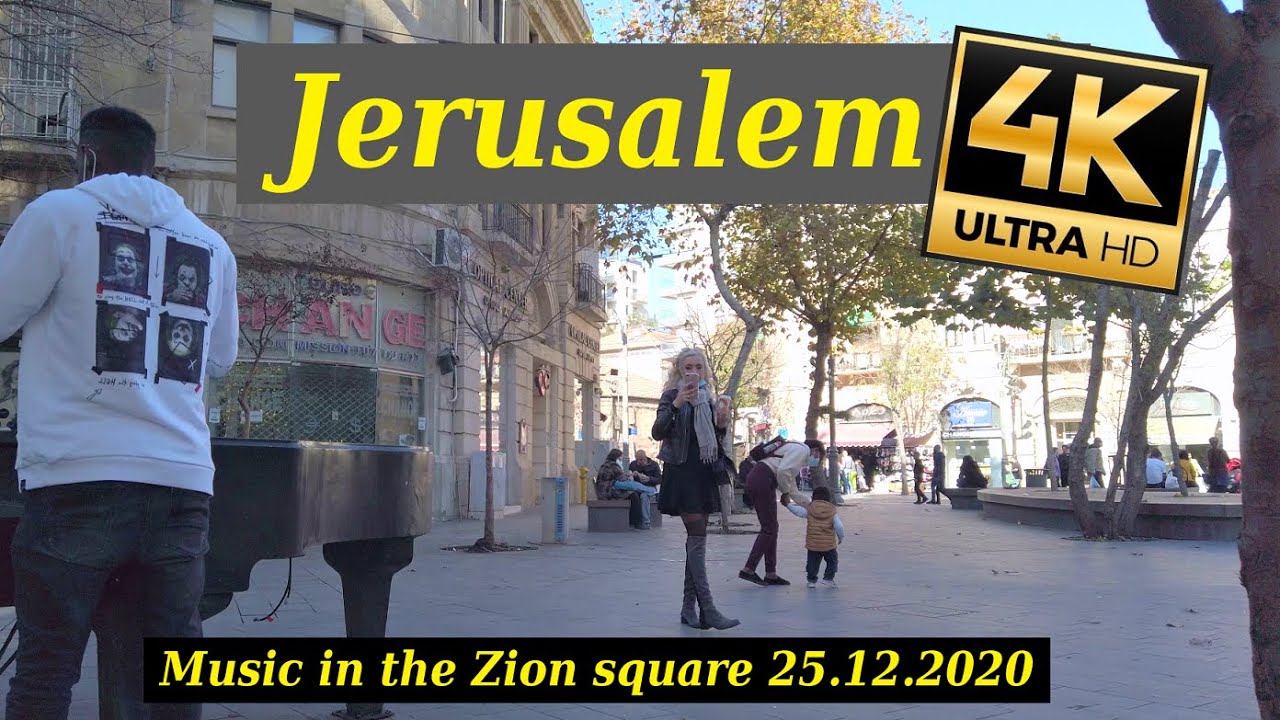 Zion Square Friday and piano music Jerusalem 4k60, Street Sound