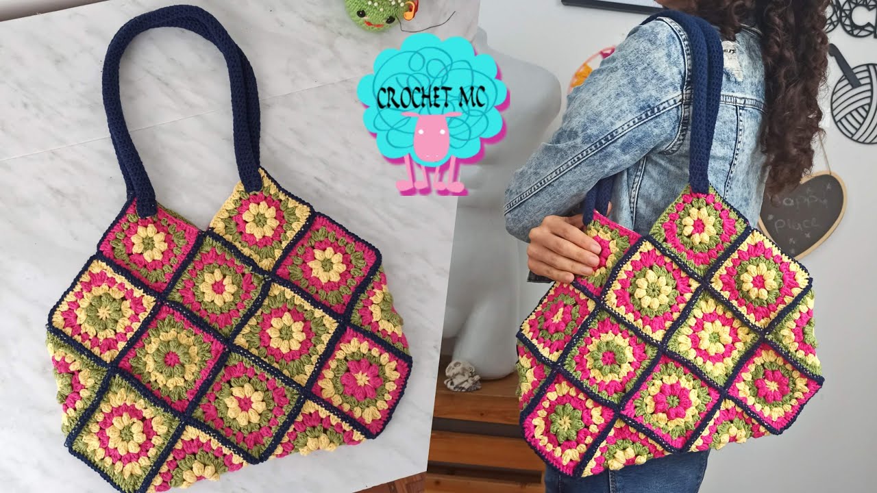 hospital romántico Almacén Bolso a crochet - granny square - YouTube