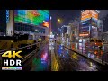 Japan typhoon rainy night walk  4kr fukuoka
