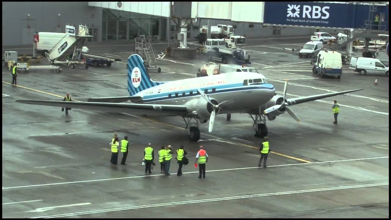 KLM DC3 visits Glasgow International Airport. YouTube