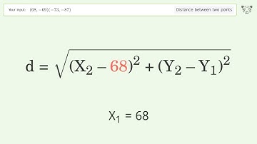Find the distance between two points p1 (68,-69) and p2 (-73,-87): Step-by-Step Video Solution