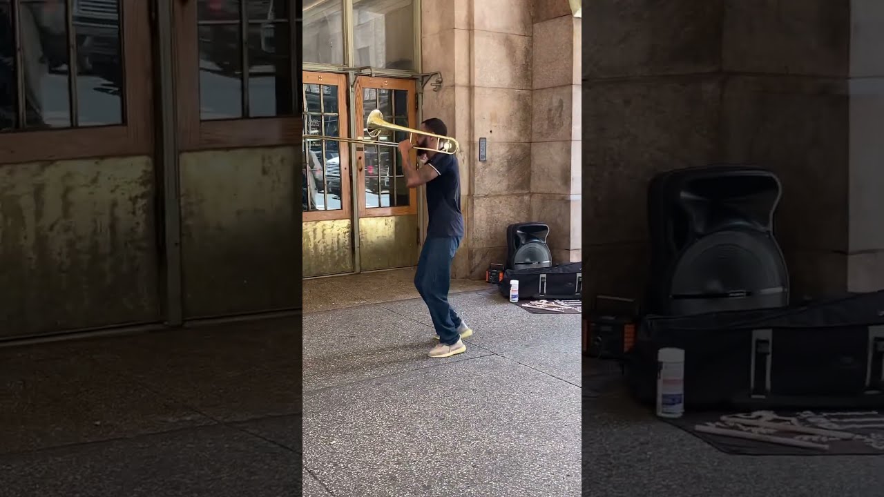 Trombone Player Jamming Out NYC Newyorkcity Grandcentralterminal Jazz Travel