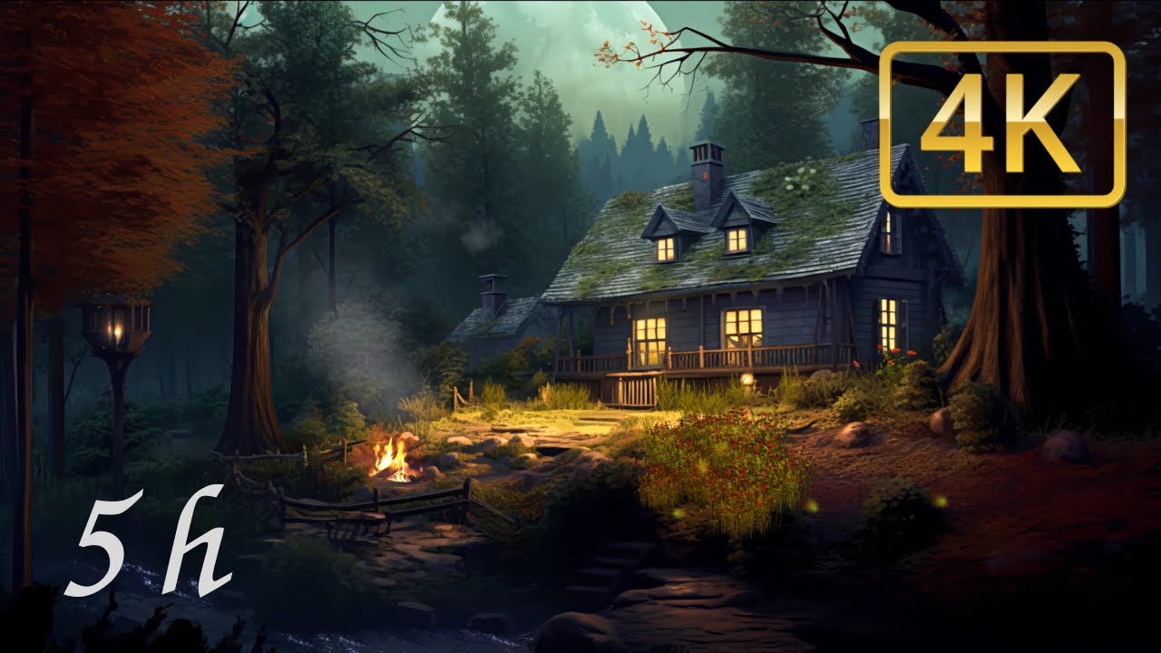 【睡眠用】焚き火と鈴虫の音🌙 静かな夜に包まれる5時間｜4K Campfire & Cricket Sounds for Deep Sleep