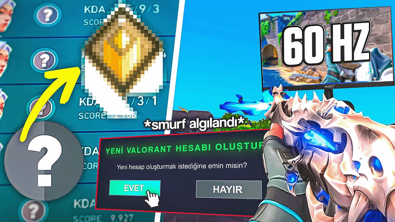 Valorant'ta 60Hz ile YENİ HESAP açıp ilk 5 DERECELİ maçını oynadım, HANGİ RANKA ATTI?