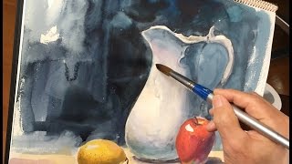[ Eng sub ] How to paint Still Life - White pitcher | 5MIN Watercolor Tips 水彩画の基本〜白い壺を描くコツ 5分講座