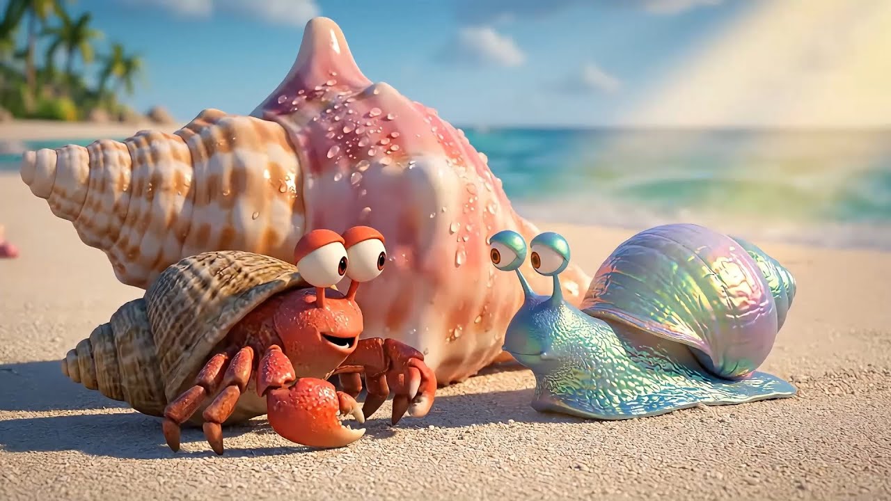 The Red Hermit Crab Who Saved a Snail from the Broken Leaf Boat” 🌊