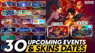 ALL 30 UPCOMING EVENT AND SKIN RELEASE DATES | KOF'97 EVENT | JUJUTSU KAISEN RESALE | EXORCIST EVENT