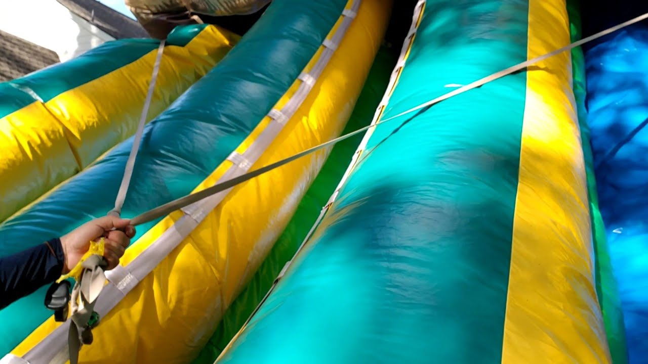 16-футовая двухполосная водная горка Tiki Tropical Rush, разборная и сворачивающаяся / батут