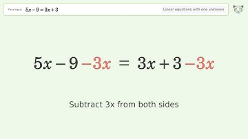 Linear equation with one unknown: Solve 5x-9=3x+3 step-by-step solution