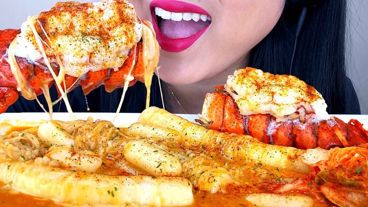 ASMR CHEESY FIRE LOBSTER + GIANT RICE CAKES ASMR Phan YouTube