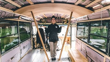 Installing the ceiling on our School Bus // Skoolie Conversion !!!