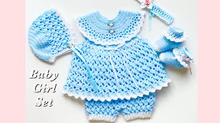 How to crochet this beautiful crochet baby dress set, EASY baby frock VARIOUS SIZES screenshot 1