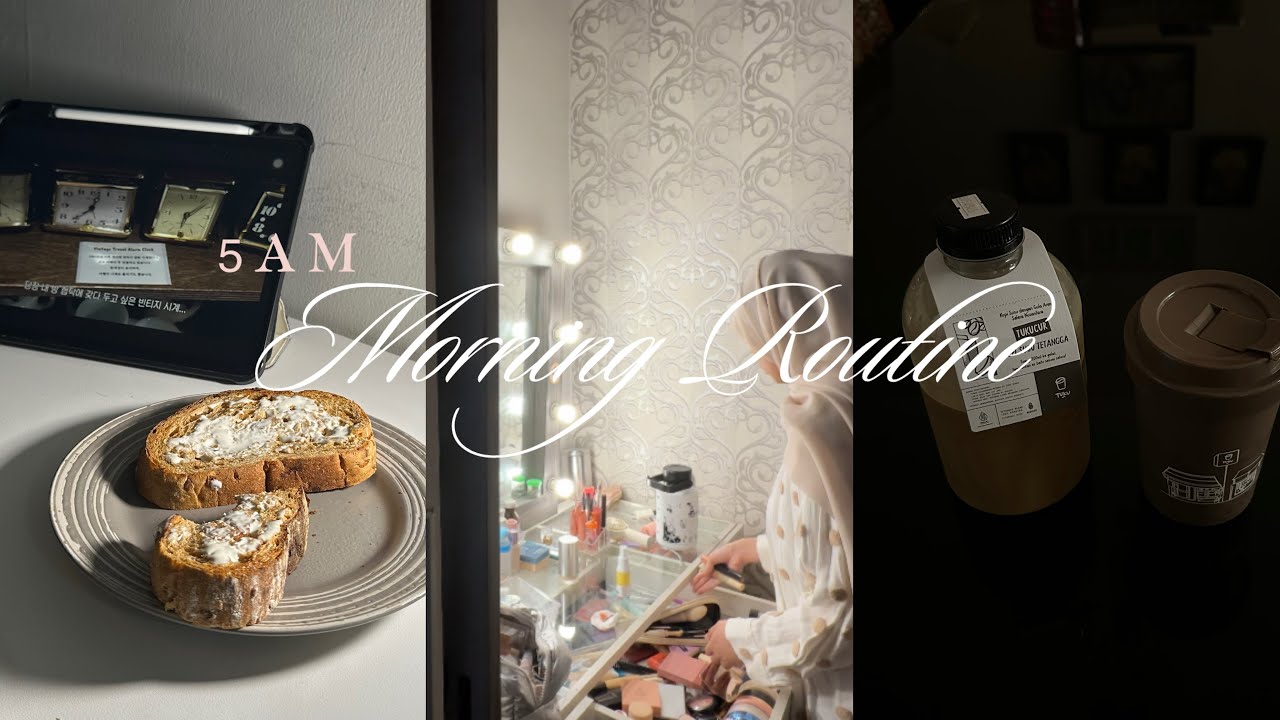 5 am morning routine : bts beauty creator, working, make a breakfast 🍞 