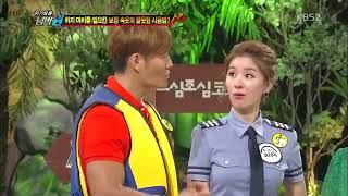 kim jong kook showing his abs to a curious show guest on escape crisis
