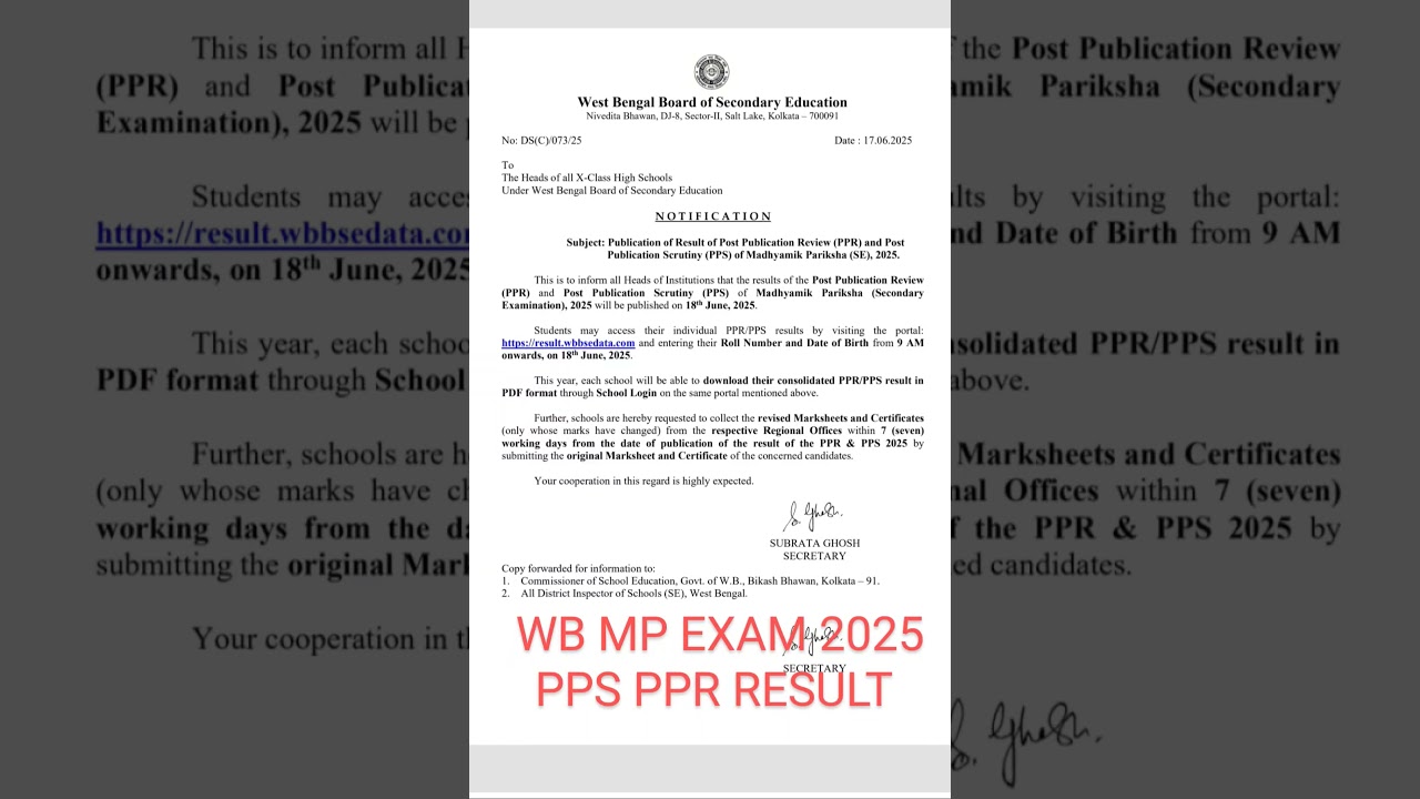 Madhyamik 2025 pps ppr result