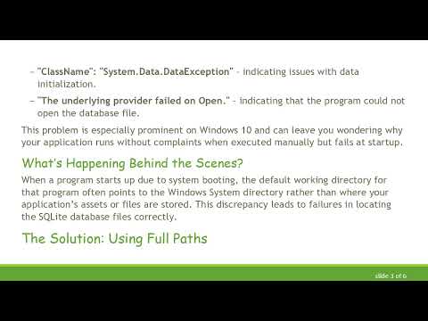 Resolving the unable to open database file Error When Launching a Program at Windows Startup