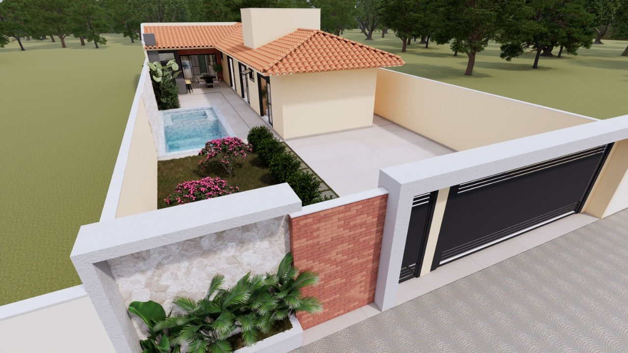 Casa em L com Sala e Cozinha Integrada com 3 Quartos e 3 Banheiros .Cód293A