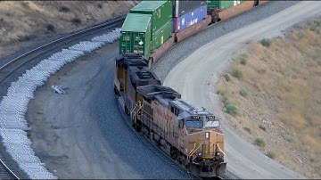 UNION PACIFIC Double header hugs the curves approaching Tehachapi loop 4 and 5 of 5
