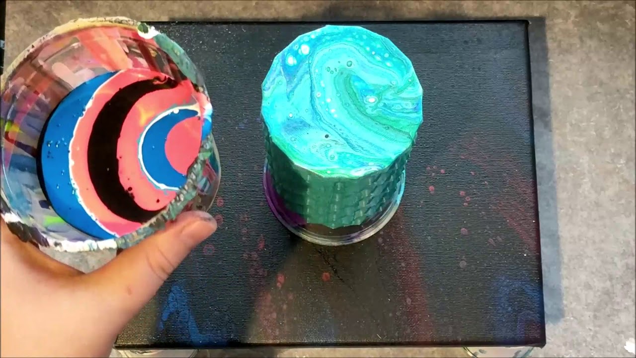 Blue Black and Neon Pink Acrylic Paint Pour Over 3D Print Vase Paint