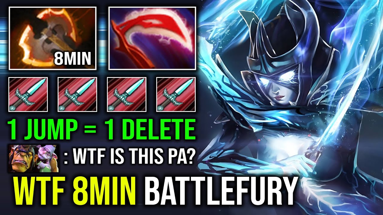 UNLIMITED CRIT QUEEN 8Min Battlefury 1 Jump = 1 Delete Hit Like a Truck Phantom Assassin Dota 2
