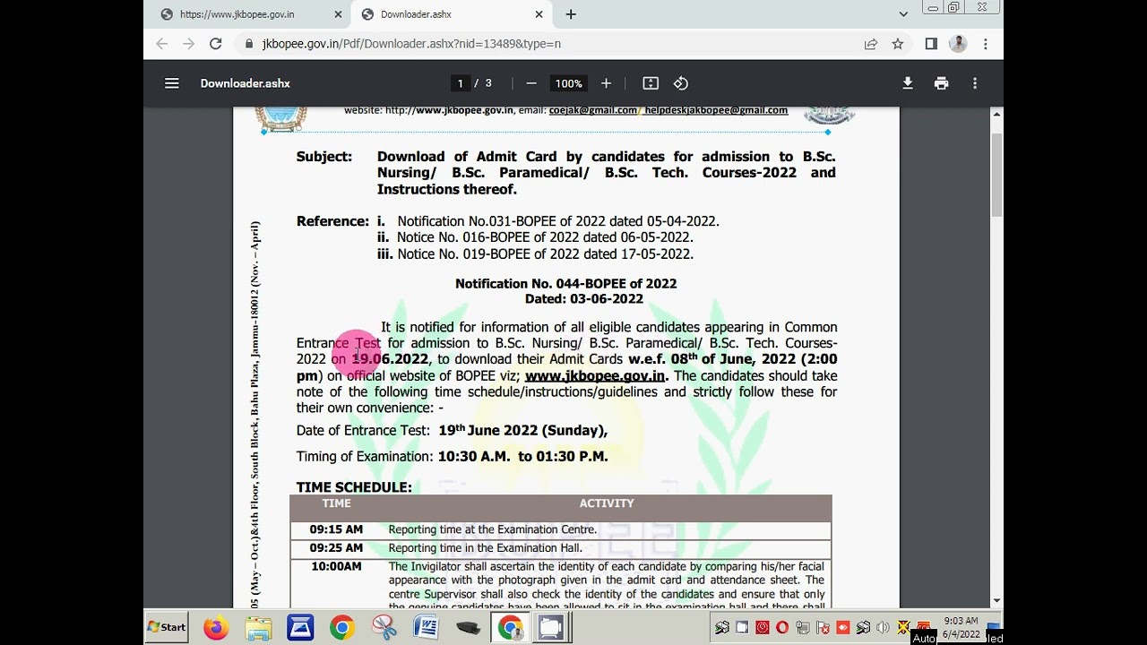 B Sc nurisng Admit card Download || JKBOPEE admit card start download ||