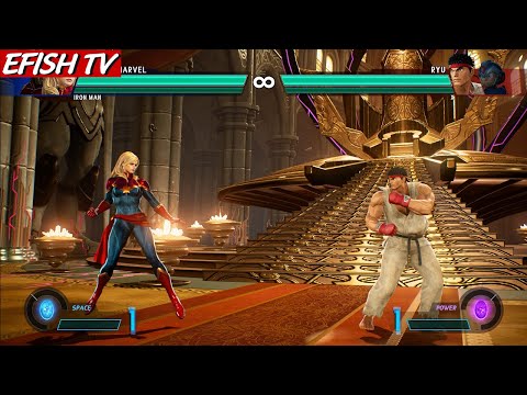 Captain Marvel & Iron Man vs Ryu & X (Hardest AI) - Marvel vs Capcom: Infinite