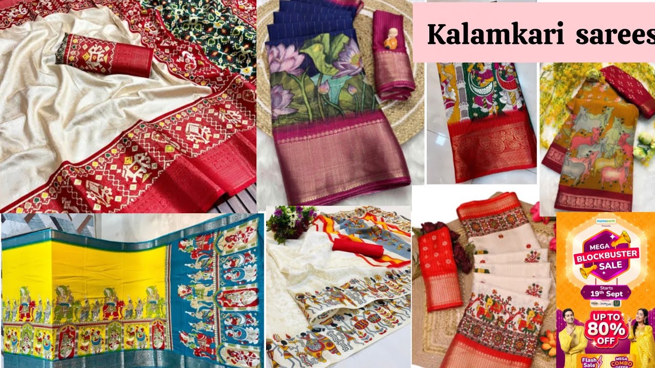 Kalamkari print sarees in Meesho with different prices part 1