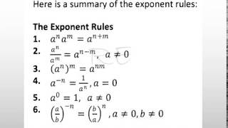 What are the exponents Rules - Summary of Exponents Rules - Math 200 Lesson 8 Wealth