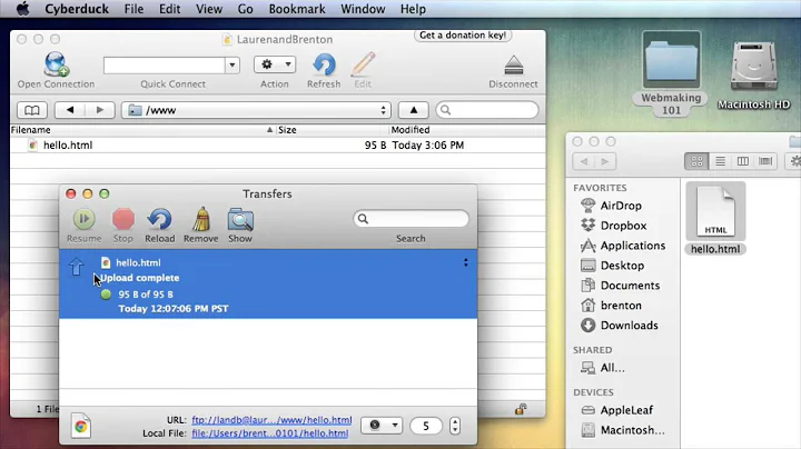 Upload a File with FTP using CyberDuck