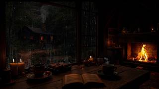Peaceful Rain on Window by Seaside(No Ads)🔥 Relaxing Fireplace Sounds, Candlelight for Deep Sleep