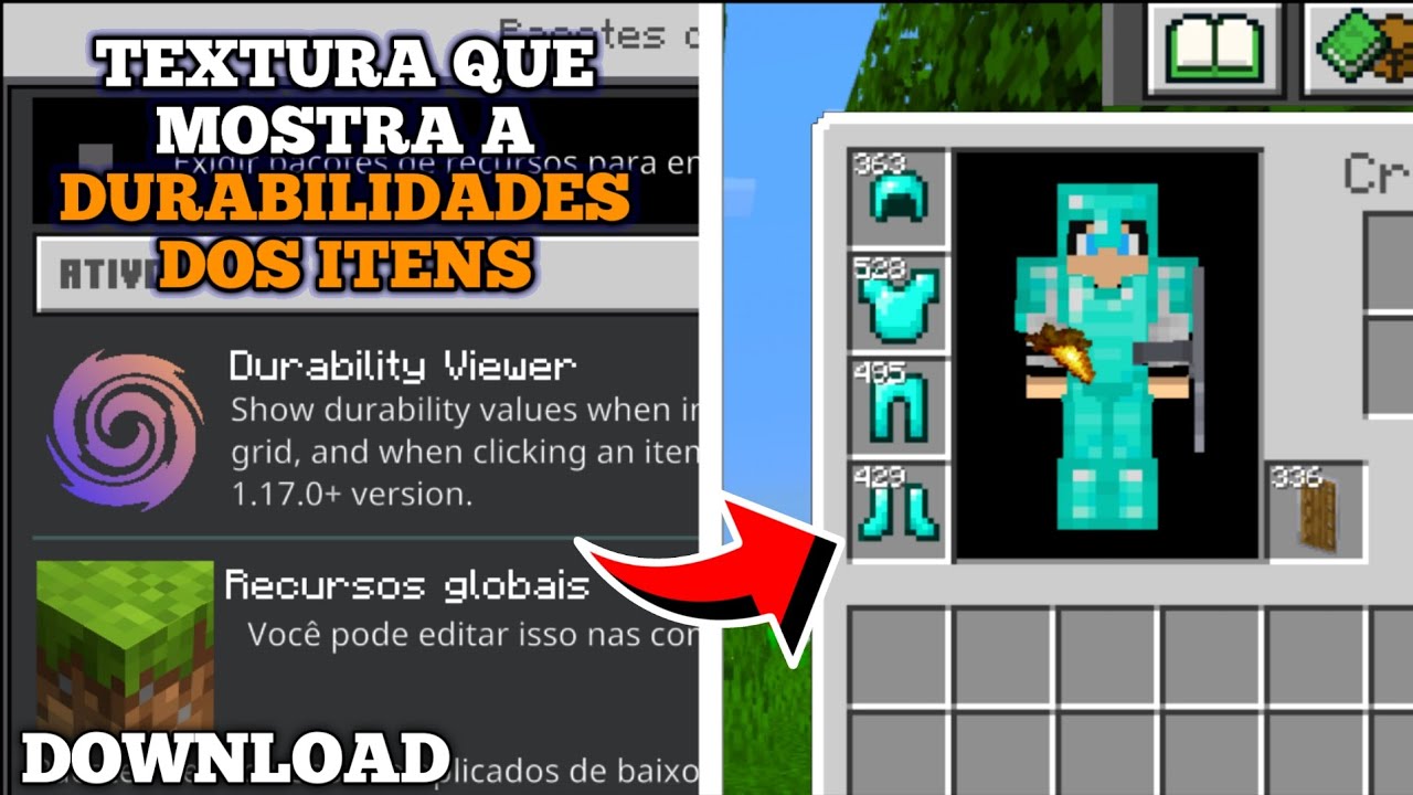 Atualizou!! TEXTURA que MOSTRA a DURABILIDADE dos ITENS Minecraft PE 1. ...