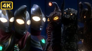 (4K) Tiga, Dyna, & Gaia Vs Super Alien Hipporit, King Silvergon, & King Goldras [ENG SUB]