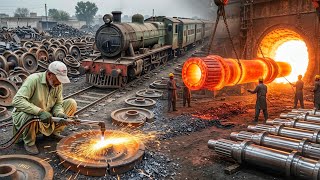 How Old Train Wheels Become Massive Steel Shafts | Amazing Manufacturing Process