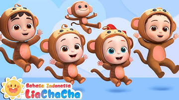Lima Monyet Kecil Melompat di Tempat Tidur 🐒| Lagu Bermain Aman | LiaChaCha Bahasa Indonesia