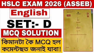 English SET: D All MCQ SOLUTION/HSLC EXAM 2026/MCQ Check কৰি কমেন্টছত জনোৱা/SEBA/ASSEB screenshot 2