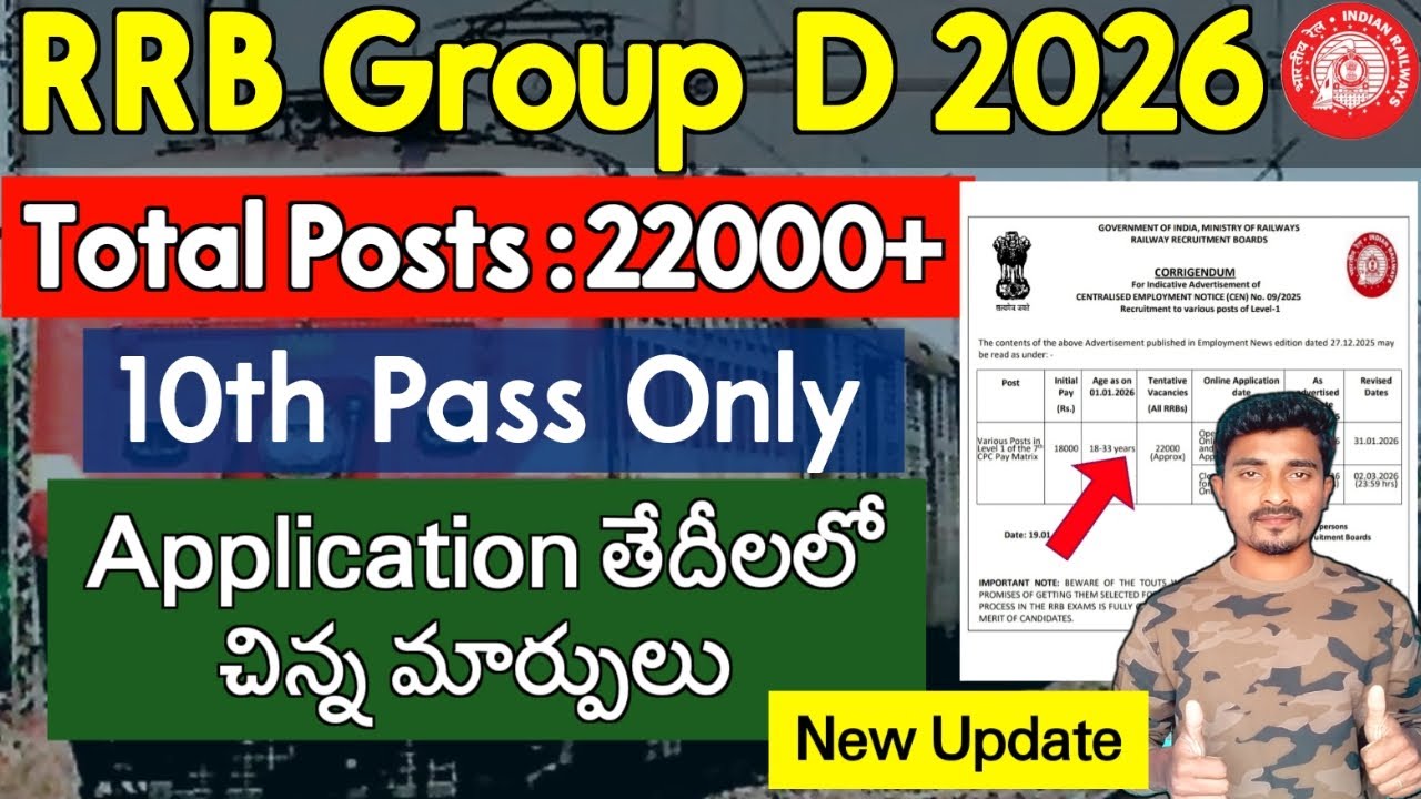RRB Group D 2026 Update | RRB Group D Application Date Extended | 10th Pass | RRB Group D Apply 2026