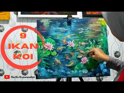 9 koi fish  impresionisme painting