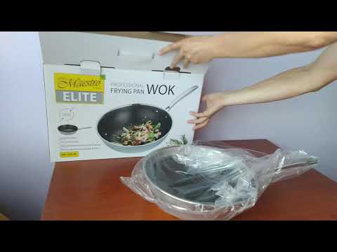 Сковорода Wok антипригарна Maestro 30 см MR-1224-30 глибока з нержавіючої сталі для всіх плит, видео 1