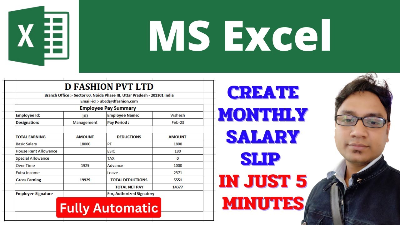 Create Salary Slip in Excel in Just 5 Minutes | Fully Automatic Salary ...