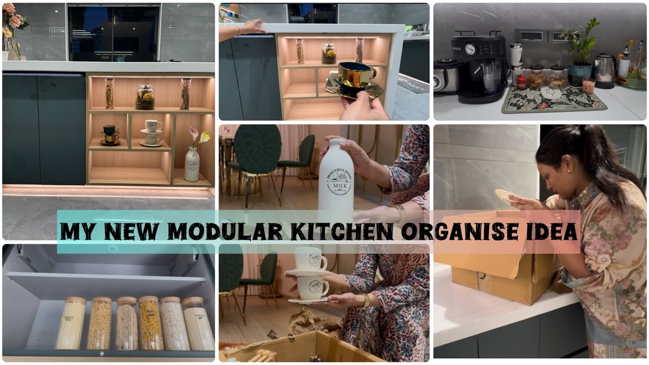 My New Modular Kitchen Tour + kitchen organise idea, || my new coffee corner/modular design, Kitchen