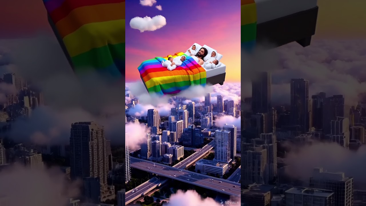 Jesus resting on a over bridge as a bed, road .