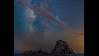 Incredible Sky View With Shooting Stars And Beautiful Colors In Ibiza, Spain