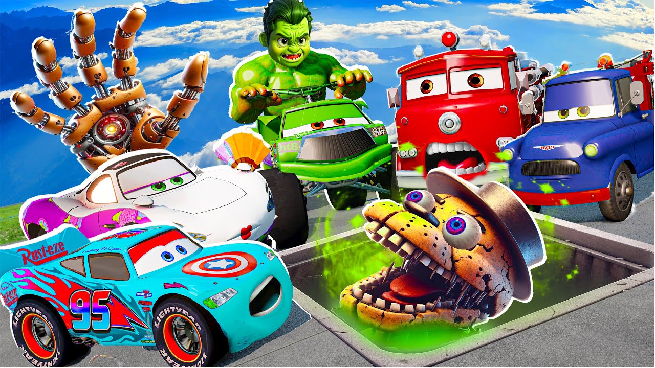 Big & Small:McQueen and Huge Hulk vs Giant Freddy Pixar cars in BeamNG ...