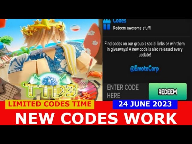 NEW UPDATE CODES [SUBWAY, +7 EMOTES] TTD 3 ROBLOX, LIMITED CODES TIME